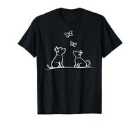 Mignon Chat Papillon Chien Minimal Pet Line Art Minimalisme T-Shirt