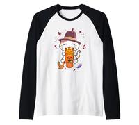 Mignon Chat pèlerin Kawaii Buvant Citrouille épices Manche Raglan