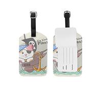 Mignon Chat Pirate Minou Etiquettes à Bagages de Valises Voyage en Cuir Etiquette Nom Adresse ID Tags Drôle pour Les Garçons Filles(3PACK)