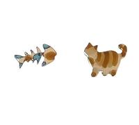 Mignon chat & poisson asymétrique boucles d'oreilles, boucles d'oreilles en émail Cartoon Animal, Dainty petit chat et poisson goujons pour un usage quotidien
