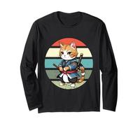 Mignon chat samouraï ninja katana guerrier épée guerrier Manche Longue