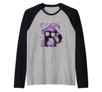 Mignon Chat sorcière Boule de Cristal Mystique Magique Violet Halloween Il Manche Raglan