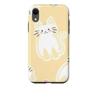 Mignon Chaton Blanc Dessin animé Motif Chat crème Beige Clair Coque pour iPhone XR