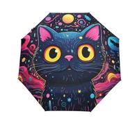 Mignon Chaton Chat Noir Magique Parapluie Pliant Enfant Garçons Filles Automatique Protection UV Parapluies Coupe-Vent pour Voyager