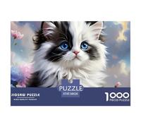 Mignon Chaton Fleurs Puzzle Extrêmement Difficile 1000 Pièces - Chaton Ragdoll Champ de Fleurs pour Adultes Anti-Stress Idée Cadeau 38x26 cm
