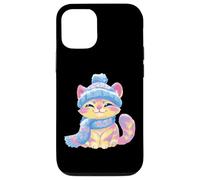 Mignon Chaton Hiver Chat Portrait coloré Graphique Souriant Coque pour iPhone 12/12 Pro