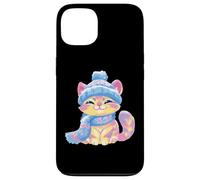 Mignon Chaton Hiver Chat Portrait coloré Graphique Souriant Coque pour iPhone 13