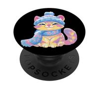 Mignon Chaton Hiver Chat Portrait coloré Graphique Souriant PopSockets PopGrip Adhésif
