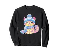 Mignon Chaton Hiver Chat Portrait coloré Graphique Souriant Sweatshirt