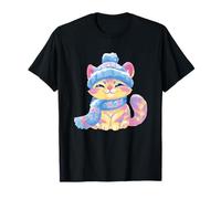 Mignon Chaton Hiver Chat Portrait coloré Graphique Souriant T-Shirt
