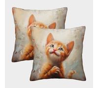 Mignon Chaton Housse De Coussin Ensemble De 2 Le Chat Animaux de Compagnie Décoratives Salon De Jardin Extérieur Lot De 2 Motif Imprimé Confort Et Douceur Garantis Décoration Saisonnière 45x45cm