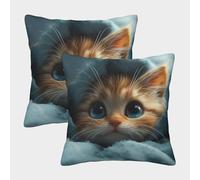 Mignon Chaton Housse De Coussin Ensemble De 2 Le Chat Animaux de Compagnie pour Chambre, Canapé, Chaise, Lit,Jardin Super Douce Housses De Coussin Lavables en Machine 50x50cm
