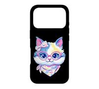 Mignon Chaton Portrait Floral Lover Graphic Lunettes Rose Coque pour iPhone 17 Pro