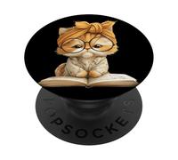 Mignon Chaton Portrait Lecture Livre Ouvert Chat Amoureux Graphique PopSockets PopGrip Adhésif