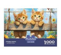 Mignon Chatons Scène Jardin Puzzle en Papier Recyclé 1000 Pièces pour Adultes - Chatons Balançoire Tournesol Jeu Extrêmement Difficile Familial 52x38 cm