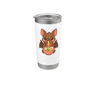 Mignon chauve-souris mangeant ramen kawaii gastronomique art Gobelet isotherme en acier inoxydable double paroi