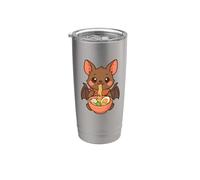 Mignon chauve-souris mangeant ramen kawaii gastronomique art Gobelet isotherme en acier inoxydable double paroi