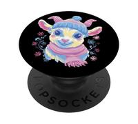 Mignon Chèvre Hiver Portrait Animal Lover Graphique Bleu Rose PopSockets PopGrip Adhésif