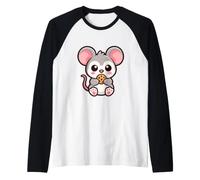 Mignon Chibi Mouse avec Biscuit Dessin animé Manche Raglan