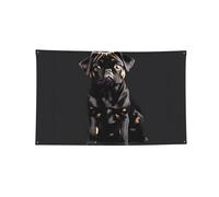 Mignon chien carlin noir - échelle standard - 2_00 drapeaux lavables - Décorations de fête faciles à accrocher - Bannières murales pour chambre d'enfant