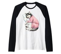 Mignon Chien Malamute de l'Alaska endormi en Pyjama Art du Coucher Manche Raglan