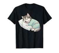 Mignon Chien Malamute de l'Alaska endormi en Pyjama Art du Coucher T-Shirt