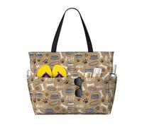 Mignon chien os bol Woof Paw Print Sac de plage sac de voyage Smart Pocket Tote Vacances d'été Randonnée Camping Activité de plein air