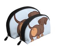 Mignon Chien Teckel, Trousse de Maquillage Coquille Femme Petit Porte-Monnaie Trousse de Toilette Trousse à cosmétiques 2 pièces