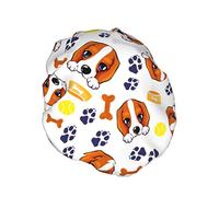 Mignon Chiens Os Patte Bonnet De Douche Femmes Étanche Réutilisable PEVA Doublure Réglable Double ProtectionChapeau De Bain Élastique Pour Tous Les Cheveux Longs