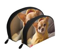 Mignon Chihuahua déprimé imprimé trousses de maquillage 2 pièces Portable Shell voyage trousse de toilette sac cosmétique organisateur sac pour femme, blanc, Taille unique, Trousse de maquillage