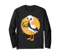 Mignon Cigogne Mangeant Un Hamburger drôle Kawaii Animal Food Lover Manche Longue