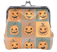 Mignon Citrouilles Plaids Pochette de monnaie en cuir pour femmes Boucle mignonne Kiss Lock Change Pouch Coin Portefeuille 11,5 cm x 10,5 cm
