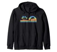 Mignon coloré rétro Coucher de Soleil Palmiers Dauphins Amoureux Plage Sweat à Capuche