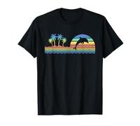 Mignon coloré rétro Coucher de Soleil Palmiers Dauphins Amoureux Plage T-Shirt