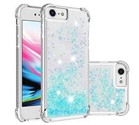 Mignon Coque pour iPhone 7/8/SE 2020/SE 2022 Coques Pop Magnifique Liquide Paillettes Doux TPU Coque Étincelle Protection Arrière Silicone Coque Antichoc Transparente Couverture pour-Bleu Argenté