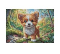 Mignon Corgi Champ de Fleurs Rural Sauvage Puzzle 300 Pièces pour Adultes Jeu De Réflexion Educa Assemblage Amusant Cadeau De Noël Décoration Murale Qualité Supérieure 300 PCS