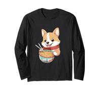 Mignon Corgi Ramen Mangeur de Nouilles Chien Kawaii Foodie Manche Longue