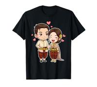Mignon Couple de Mariage Khmer cambodgien Chibi Dessin animé Amour T-Shirt