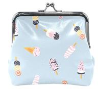 Mignon crème glacée bleu mignon portefeuille pour femmes boucle en cuir baiser serrure argent changement pochette, crème glacée mignonne bleu, Cute Ice Cream Blue