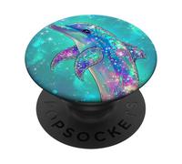 Mignon dauphin bleu avec étoiles dauphins bleu PopSockets PopGrip Interchangeable
