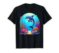 Mignon Dauphin Vie océanique scène sous-Marine Animaux Marins T-Shirt Graphique avec Valeur