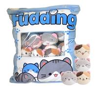 Mignon de chat en peluche, coussin de chat à collation avec 8 mini jouets en peluche de chat, chat 14x18 pouces coussins mignons avec fenêtre claire et poupées moelleuses amovibles, cadeau d'ann