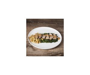 Mignon de porc épinards et pommes de terre rissolées sauce aux poivres
