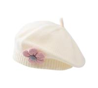 Mignon Décor Floral Bébé Béret Chapeau Élégant Tricot Casquettes Pour Bébé Fille Artiste Chapeaux Couleur Unie Princesse Tout-petits Peintre Casquette Mignon Fleur Conception