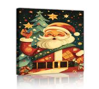 Mignon dessin animé Père Noël Noël Toile Art mural peinture Coloré vacances sur toile images Impressions pour salon chambre à coucher décor vintage 60x60cm Cadre intérieur