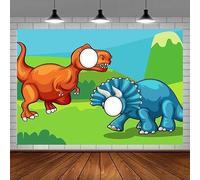 Mignon Dinosaure Photo Bannière Triceratops Toile de Fond T-Rex Face Faire Semblant de Jouer Party Game Dino Decor pour Safari Anniversaire Fond 210x150