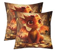 Mignon Dragon Naturel Housse d'oreiller,Magic Wildlife Taie d'oreiller,Jungle Magique Housse de Coussin,Pièce d'or Coussin Décoratifs 50x50 Lot de 2,Jaune Orange