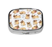 Mignon drôle carlin chiot fond fond sans couture, boîte à pilules meta 2 compartiments boîte à médicaments, organisateur portable