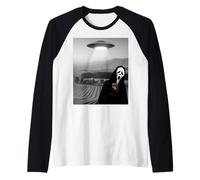 Mignon Effrayant Visage Horreur fantôme Selfie avec Extraterrestre OVNI drôle Manche Raglan