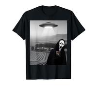 Mignon Effrayant Visage Horreur fantôme Selfie avec Extraterrestre OVNI drôle T-Shirt Graphique avec Valeur, Homme, Noir, S